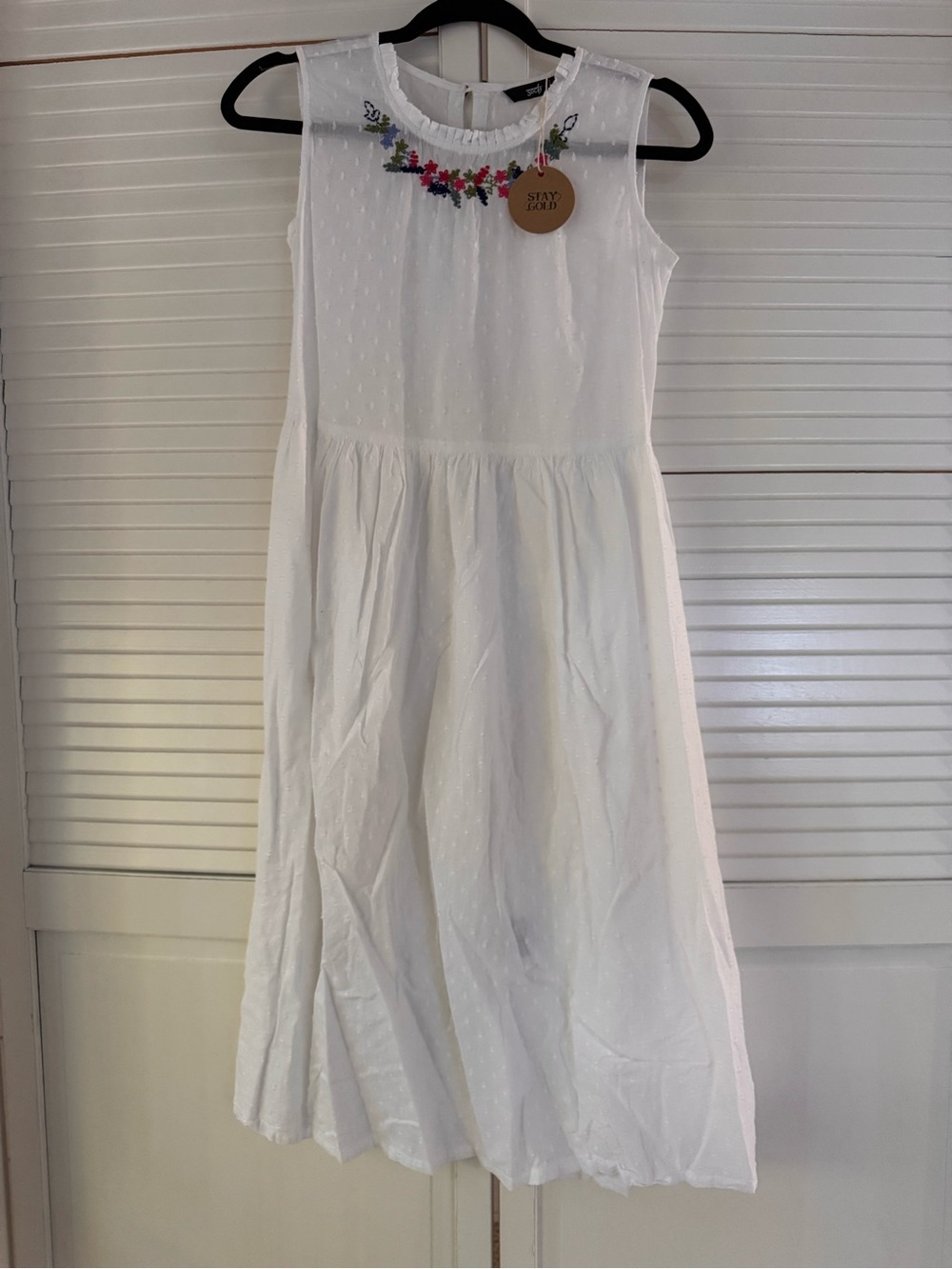 Soch Sheer Swiss Dot White Floral Embroidered Neckline Cotton Dress 0079